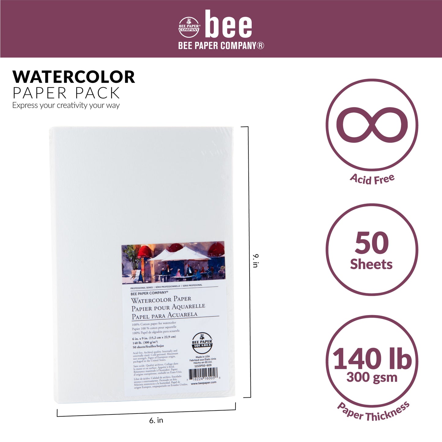 100% Cotton Watercolor Paper – 140 lb.