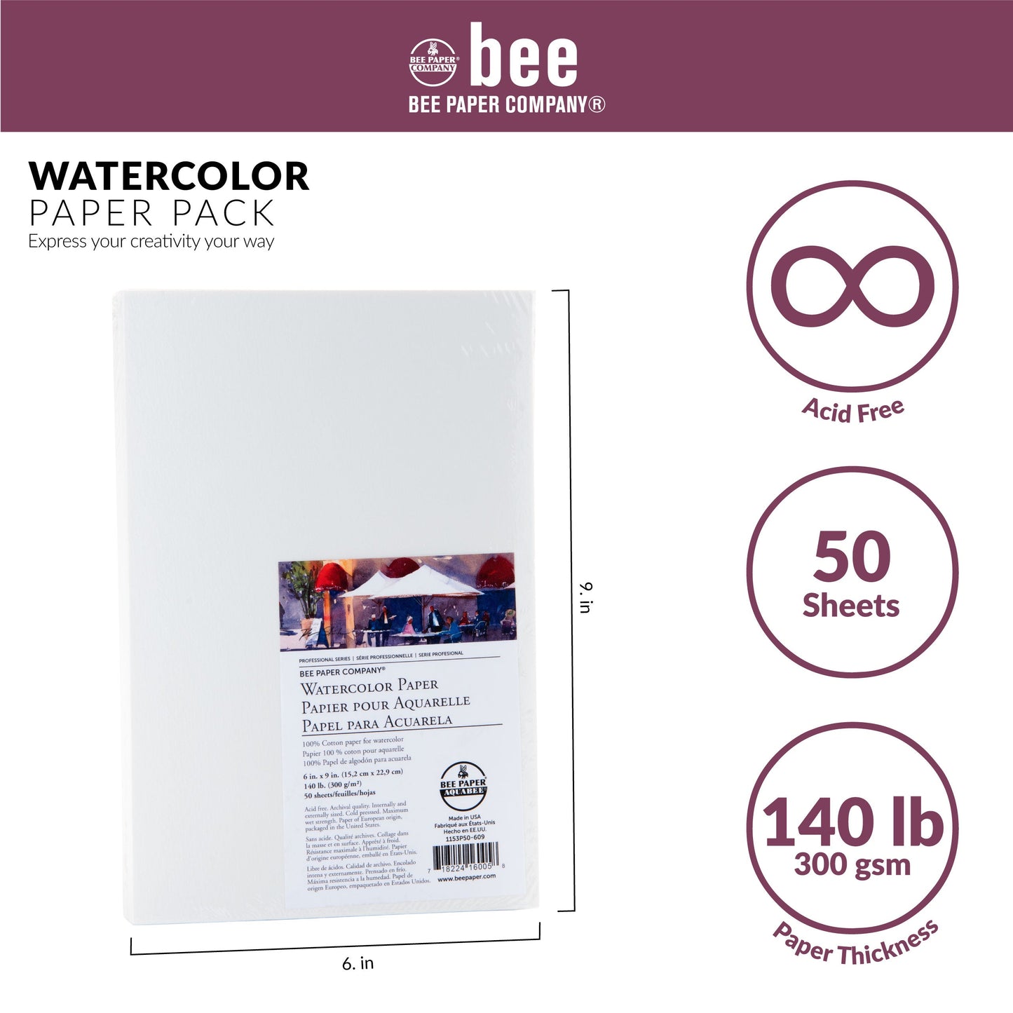 BEE-1153 Series | 100% Cotton Watercolor Paper – 140 lb.
