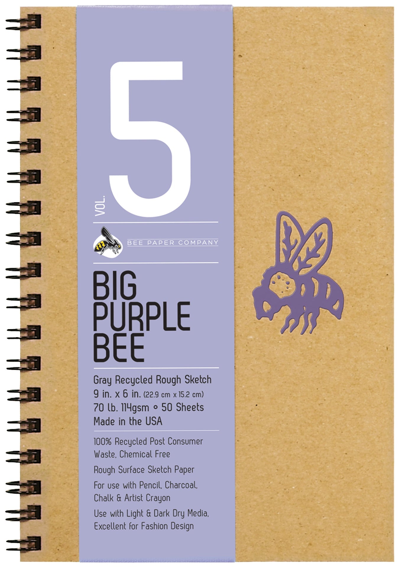 BEE-206 Series | Big Purple Bee Gray Bogus Recycled Rough Sketch Journal