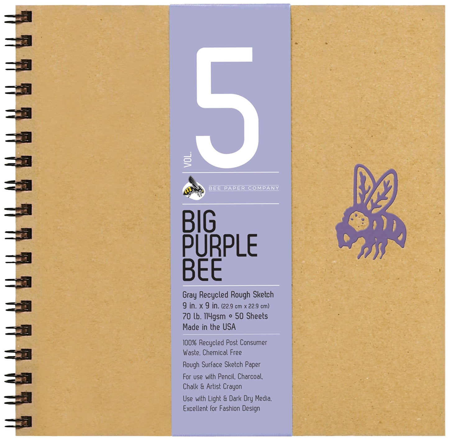 BEE-206 Series | Big Purple Bee Gray Bogus Recycled Rough Sketch Journal