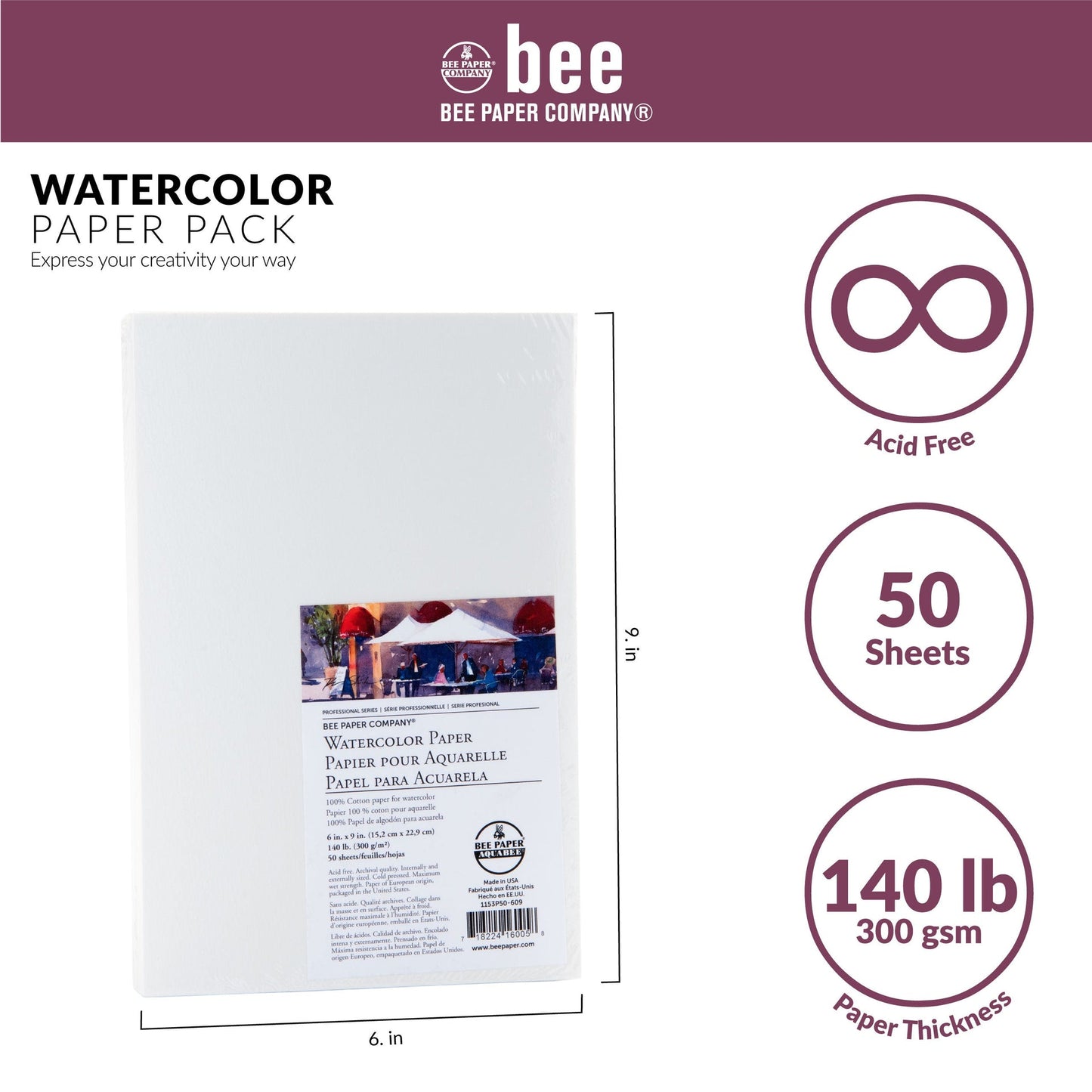 BEE-1153 Series | 100% Cotton Watercolor Paper – 140 lb.