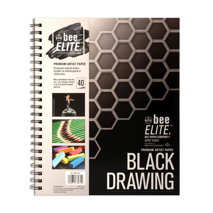 Bee Paper Big White Bee Drawing Pad - 9x12 Inch, Black Charcoal Paper, 50 Sheets